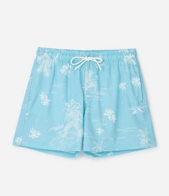 Bermuda de Banho em Microfibra Leve com Estampa de Folhagem