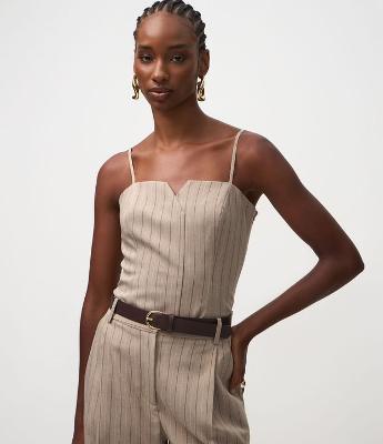 Blusa com Alça Fina em Alfaiataria e Estampa Listrada