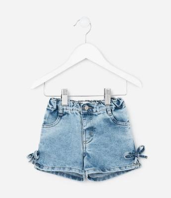 Bermuda Infantil em Jeans com Laços Laterais – Tam 3 a 18 Meses