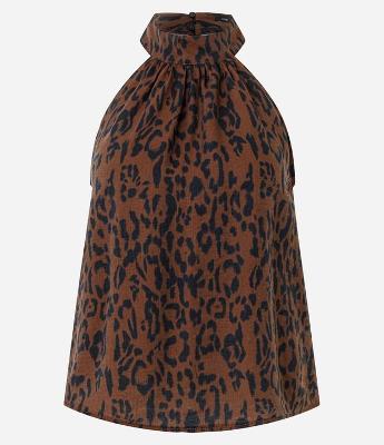 Blusa Halter Neck com Gola Alta e Estampa Animal Print