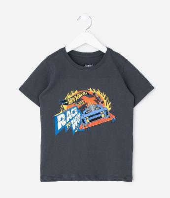 Camiseta Infantil com Estampa Hot Wheels Pista de Fogo – Tam 4 a 10 Anos