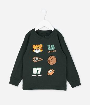 Camiseta Infantil College com Estampa e Detalhes em Chenille – Tam 1 a 5/6 Anos