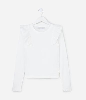 Camiseta Infantil Ribana com Babado de Broderi – Tam 5 A 14 Anos