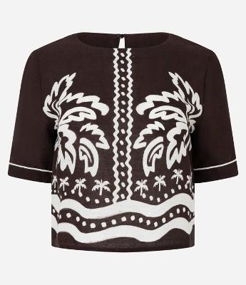 Blusa Curta em Viscolinho com Estampa de Coqueiros