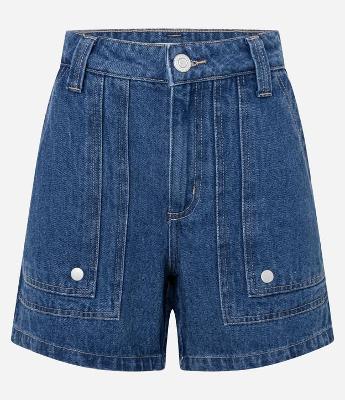 Short Mom em Jeans com Recorte no Bolso Carpinteiro