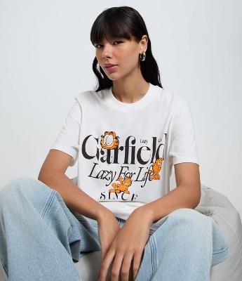 Camiseta em Algodão com Estampa e Lettering Garfield