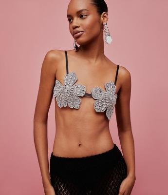 Sutiã Top de Flor com Brilhos e Amarrações
