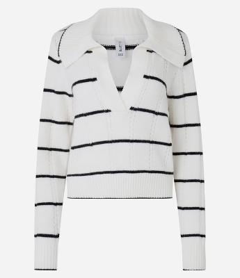 Suéter em Tricô Pesado com Gola Polo e Estampa Listrada