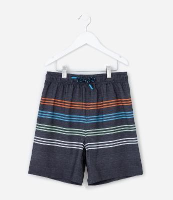 Bermuda de Banho Infantil com Listra Colorida - Tam 5 a 14 anos