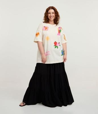 Saia Longa com Lastex no Cós e Camadas Marias Curve & Plus Size