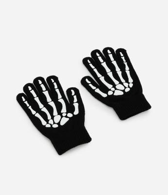 Luva Infantil em Tricô Leve com Estampa Esqueleto – Tam P ao G