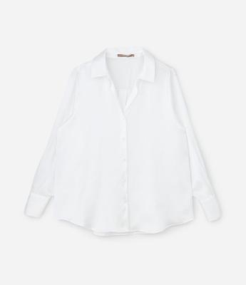 Camisa Regular em Cetim com Vista de Botões