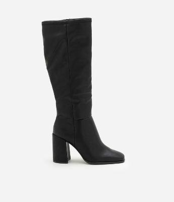 Bota Sock Boot em PU com Bico Quadrado e Salto Bloco