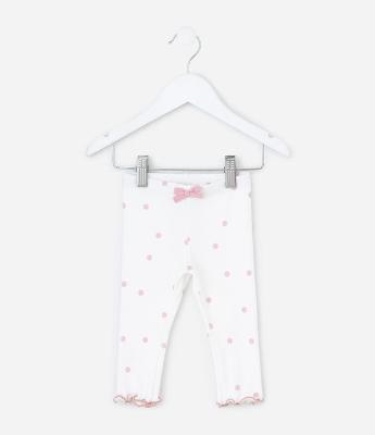 Calça Legging Infantil em Ribana com Estampa Poá e Lacinho – Tam RN a 18 Meses