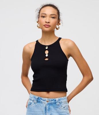 Blusa em Ribana sem Manga com Aviamento no Busto