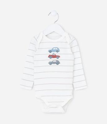 Body Infantil com Estampa de Carrinhos e Listras – Tam 0 a 18 Meses