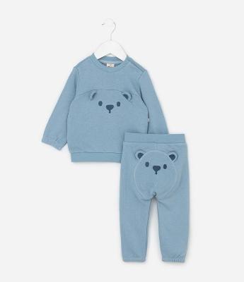 Conjunto Infantil em Moletom com Bordado de Ursinho – Tam 0 a 18 Meses
