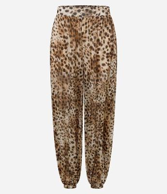 Calça em Tule com Cós Largo e Estampa Animal Print