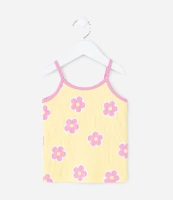 Regata Infantil Canelado com Estampa Floral – Tam 1 a 6 Anos