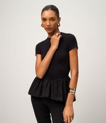 Blusa em Algodão com Manga Curta e Peplum