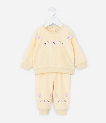 Conjunto Infantil Plush com Bordado de Bichinho - Tam RN A 18 Meses