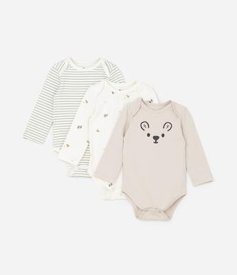 Kit 03 Bodies Infantis em Algodão com Estampas Variadas – Tam 0 a 18 Meses