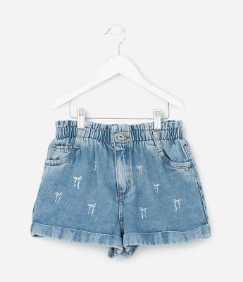 Short Infantil Clochard em Jeans com Estampa de Laços – Tam 5 a 14 Anos
