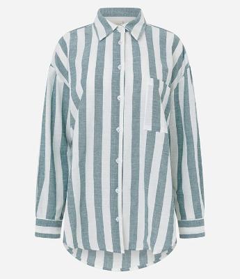 Camisa em Algodão com Estampa Listrada e Gola Polo