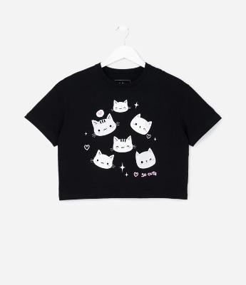 Camiseta Infantil em Algodão com Estampa de Gatinhos – Tam 7 a 16 Anos