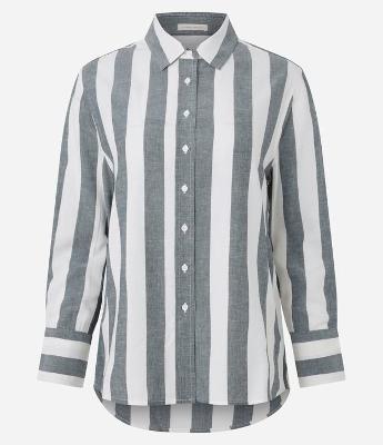 Camisa Manga Longa em Viscolinho com Estampa Listrada