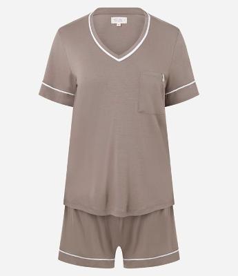 Pijama Curto em Viscose com Viés Contrastantes