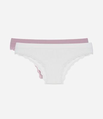 Kit 02 Calcinhas Biquini Sem Costura com Detalhe em Renda