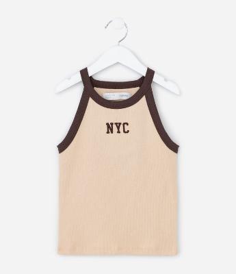 Regata Infantil Baby Tee em Ribana com Lettering NYC – Tam 7 a 14 Anos