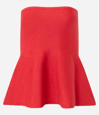Blusa Tomara que Caia em Tricô com Peplum na Barra
