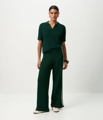 Calça Wide Leg em Tricô com Viés Contrastantes