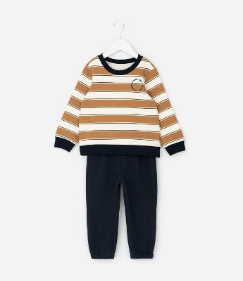 Conjunto Infantil em Moletom com Listras e Felpa Interna – Tam 1 a 6 Anos