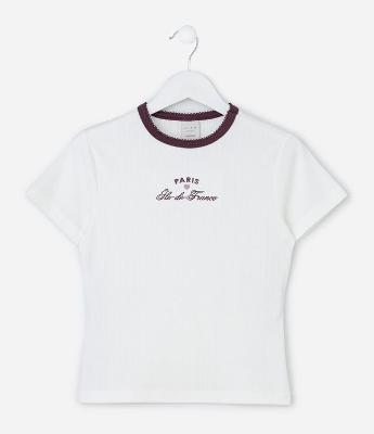 Blusa Infantil Baby Look em Malha Maquinetada com Lettering Bordado – Tam 5 a 14 Anos