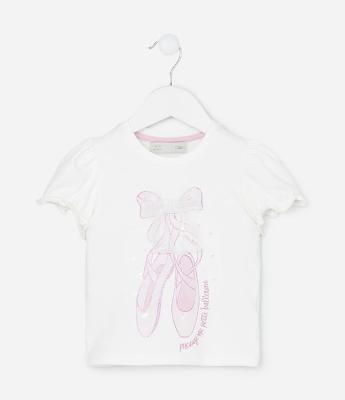 Blusa Infantil com Laço de Tule e Estampa Bailarina – Tam 1 a 6 Anos