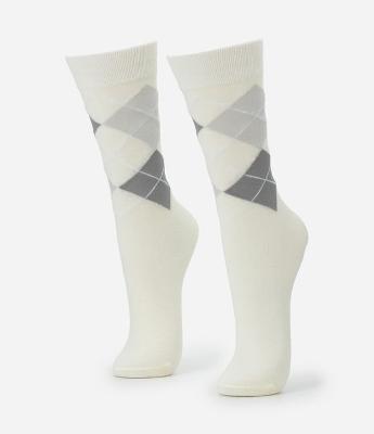 Meia Cano Alto Individual em Algodão com Estampa Geométrica