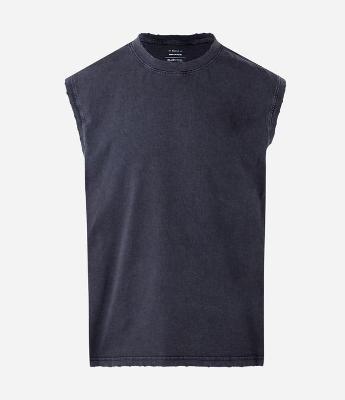 Regata em Algodão com Cava e Gola com Puídos