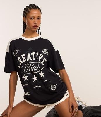 Camiseta Oversized Sport Core com Lettering Creative Club Bicolor