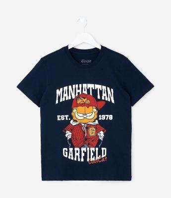 Camiseta Infantil com Estampa Garfield Manhattan – Tam 5 a 14 Anos
