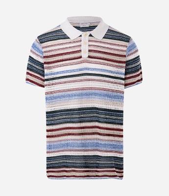 Camiseta Polo Texturizada com Estampa Listrada