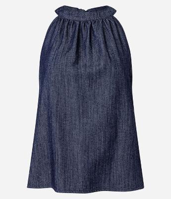 Regata Halter em Jeans com Amarração na Nuca