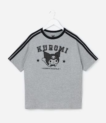 Camiseta Infantil com Estampa e Lettering Kuromi - Tam 7 a 14 Anos