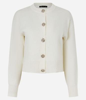 Cardigan em Efeito Tricô com Botões Florais