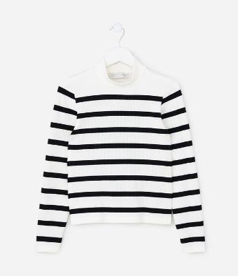 Camiseta Infantil Seamless Listrada com Gola Alta – Tam 5 a 14 Anos