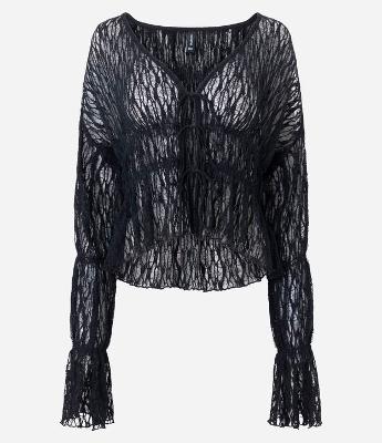 Blusa Renda Texturizada com Lacinhos e Manga Longa