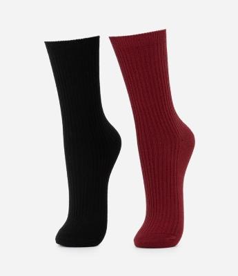 Kit 02 Meias Cano Alto Canelado