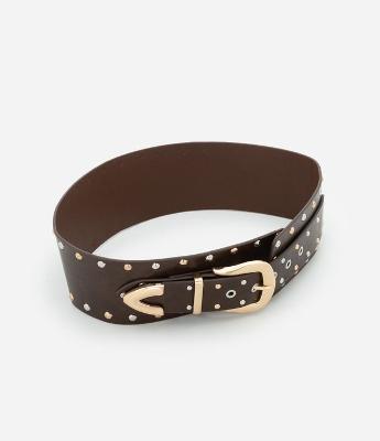 Cinto Largo em PU com Fivela e Ilhoses